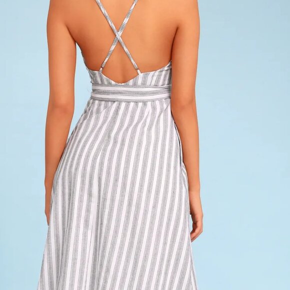 Lulus Nelson Black and White Striped Midi Dress - Picture 2 of 5